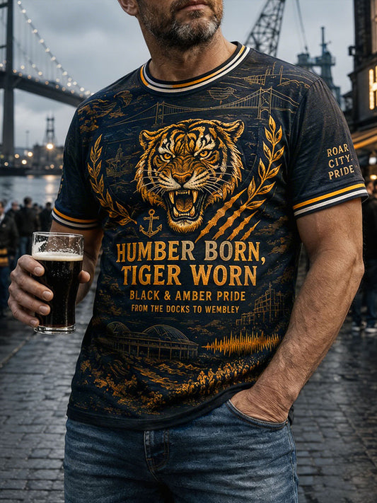 Men's Tigers Art Football Lover Printed T-shirt