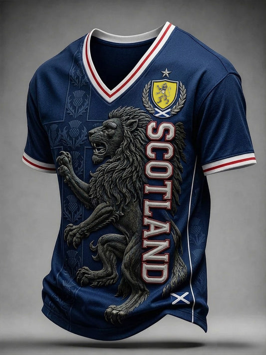 Men's UK Scotland Football Lover 2026 Printed V-Neck T-Shirt