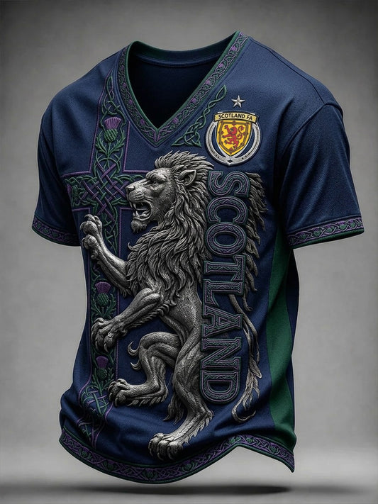 Men's UK Scotland Football Lover 2026 Printed V-Neck T-Shirt