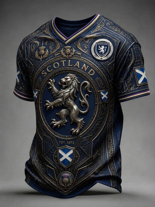 Men's UK Scotland Football Lover 2026 Printed V-Neck T-Shirt