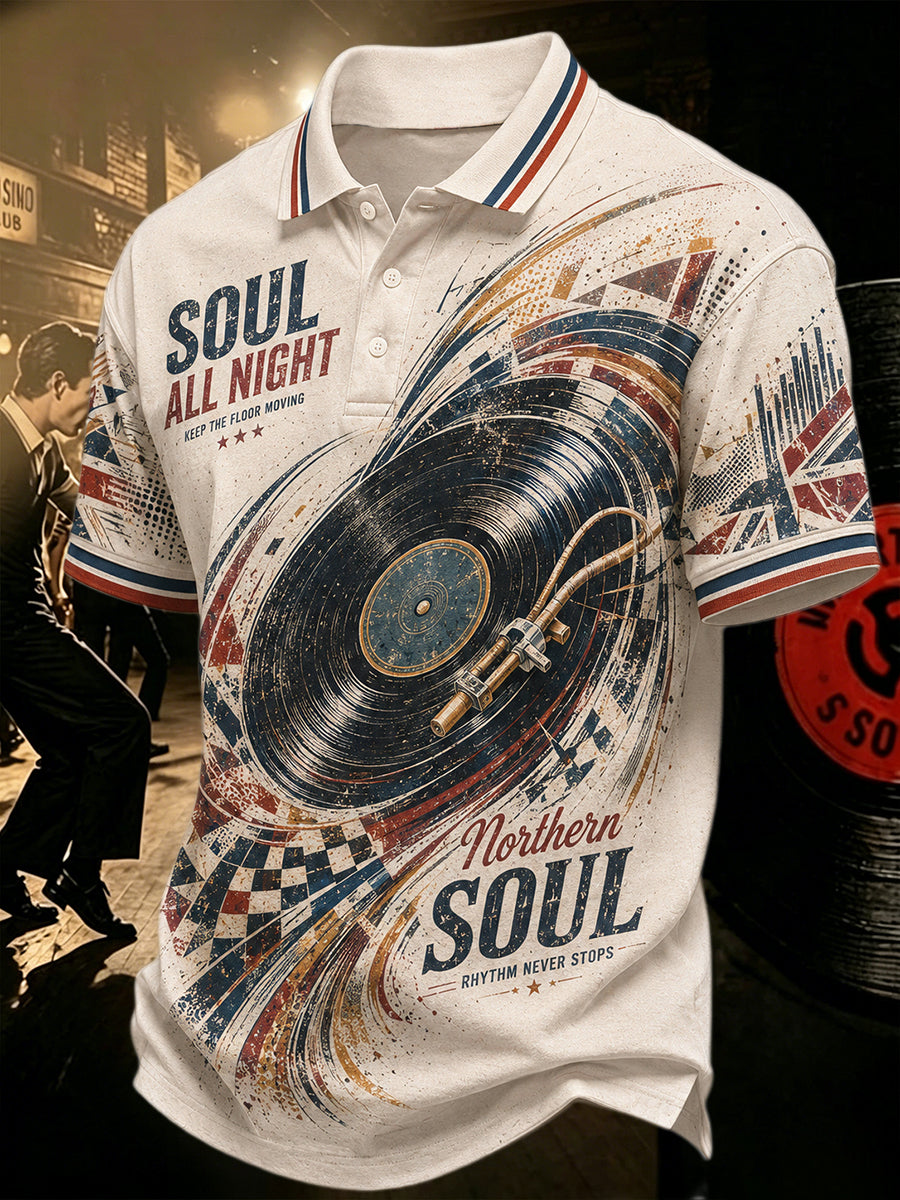 Men's Retro Northern Soul Print Casual Polo