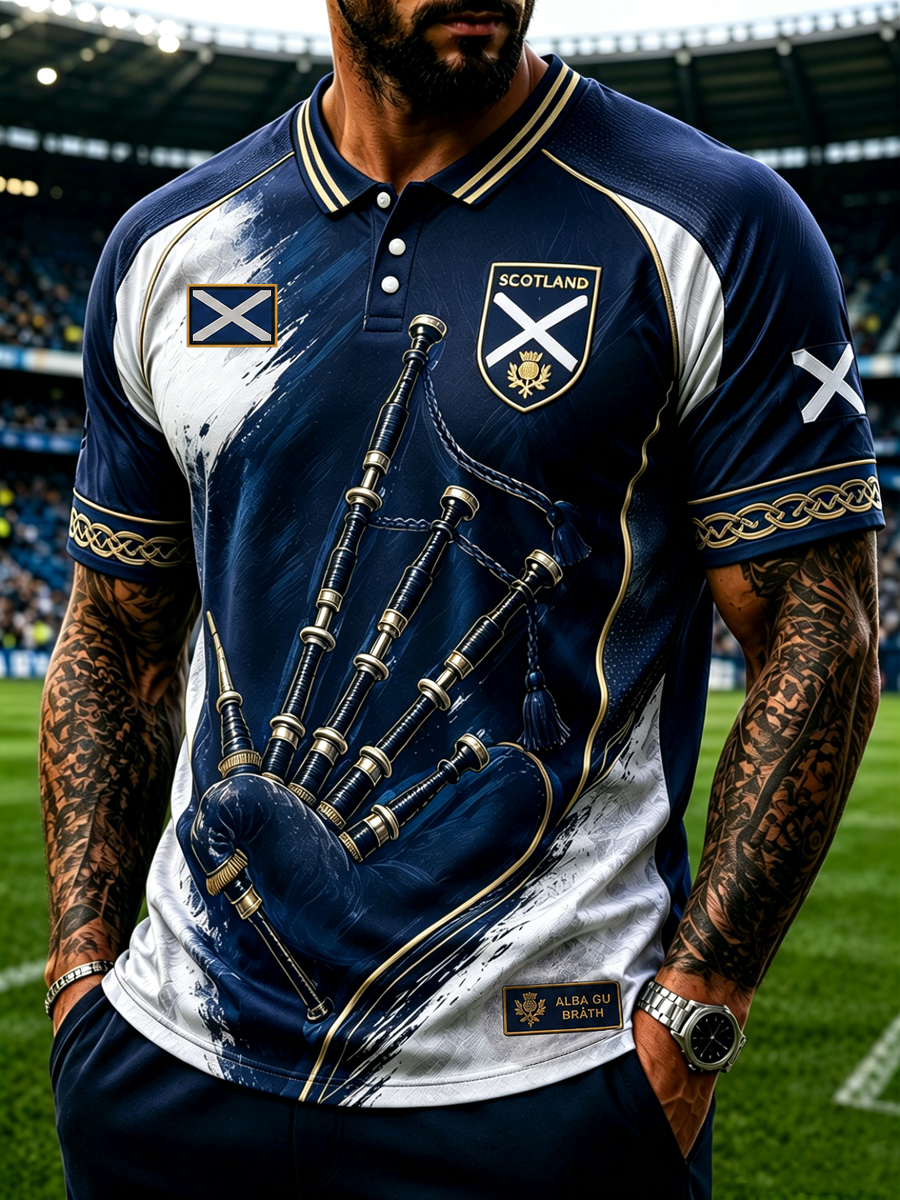 Men's Scotland Printed three buttons shoulder sleeve