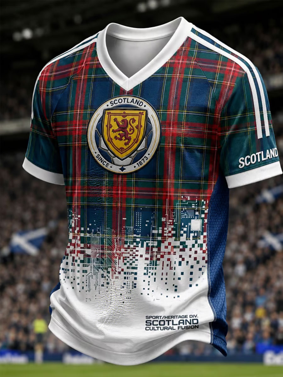 Men's UK Football Lover Scotland Printed V-neck T-shirt