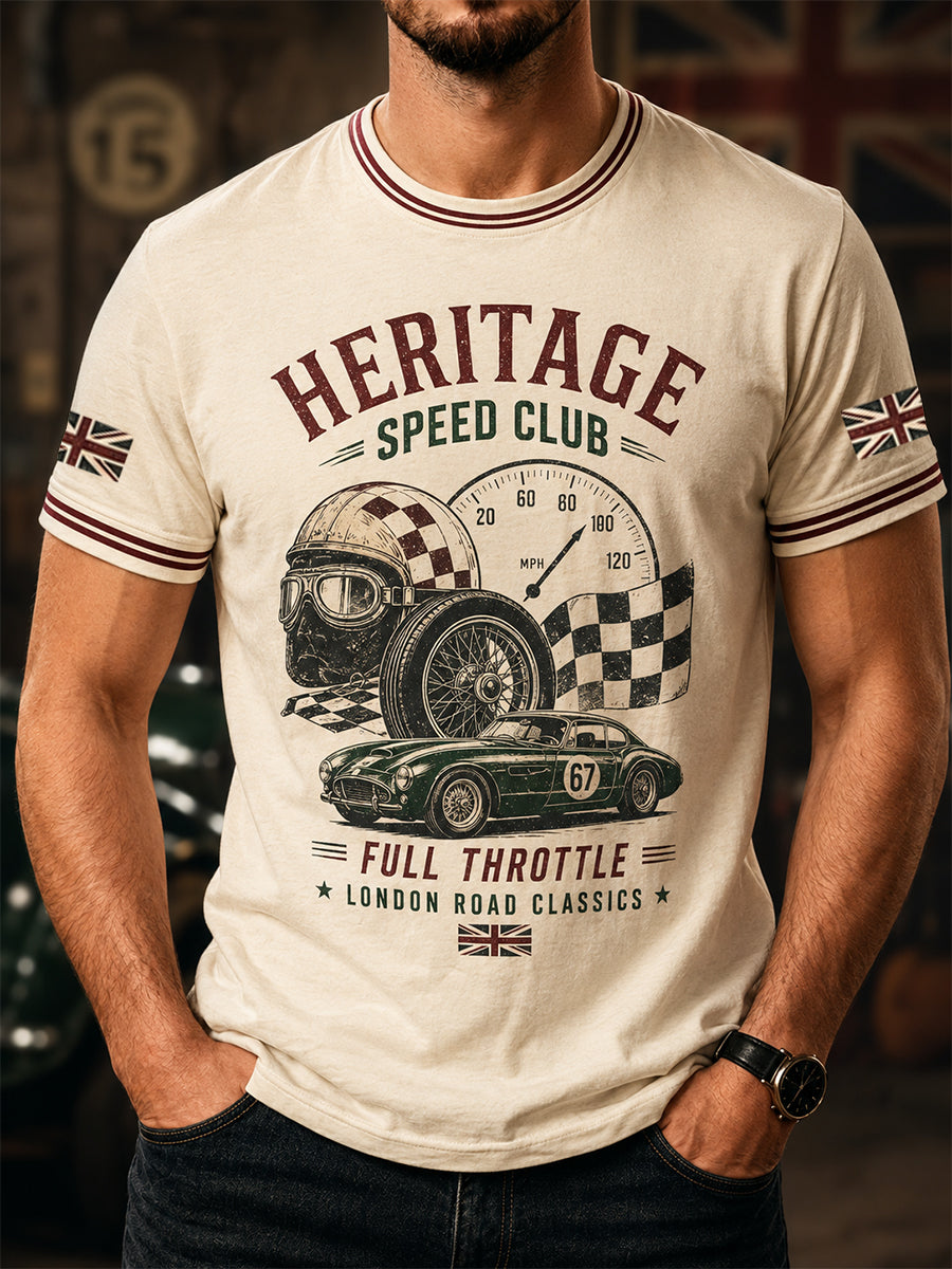 Men's Retro Car Culture Print Casual Tee