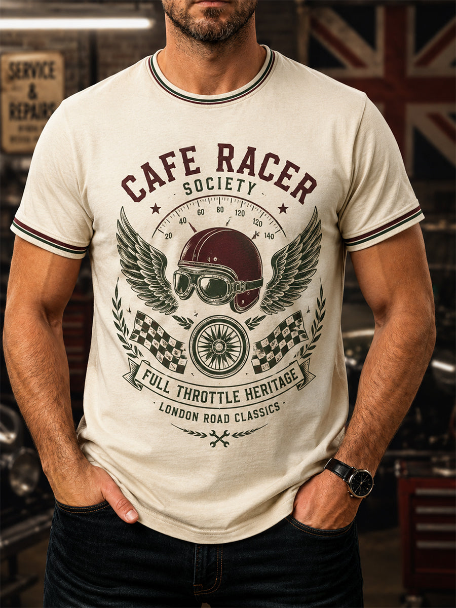 Men's Retro Car Culture Print Casual Tee