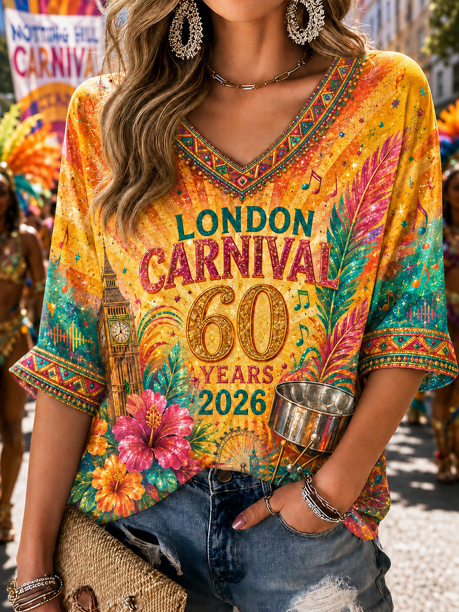 Women's 60th Anniversary Carnival Graphic V-Neck T-Shirt