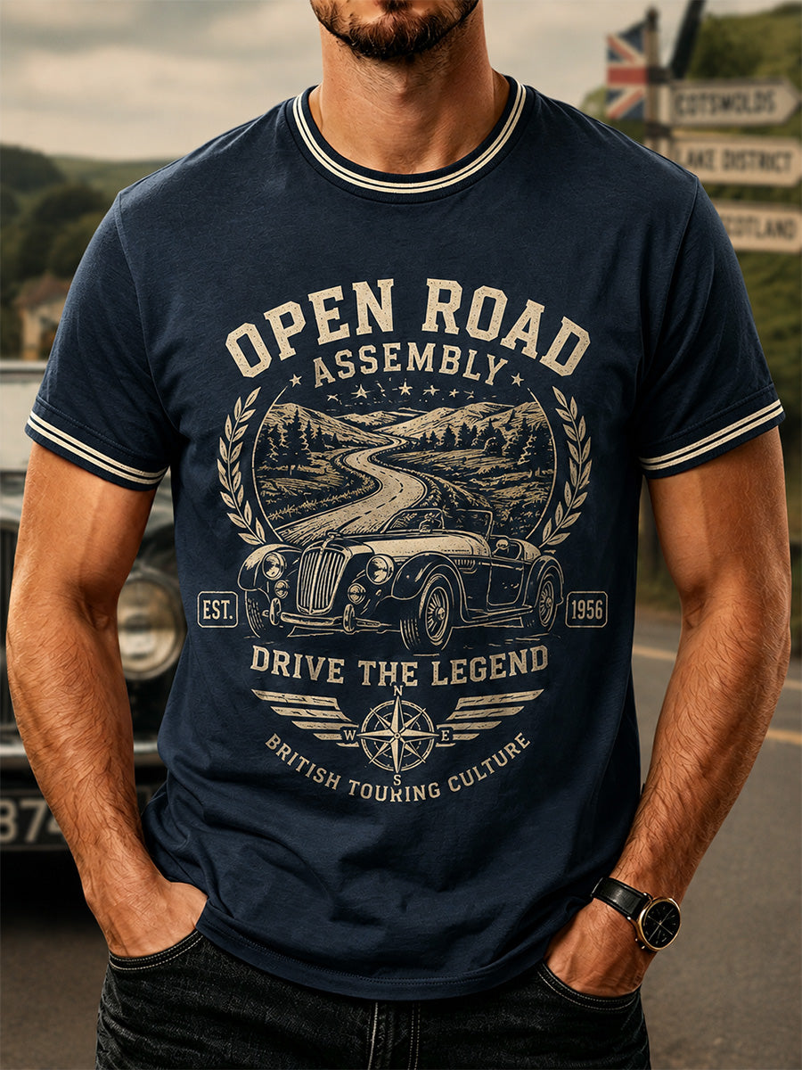 Men's Retro Car Culture Print Casual Tee