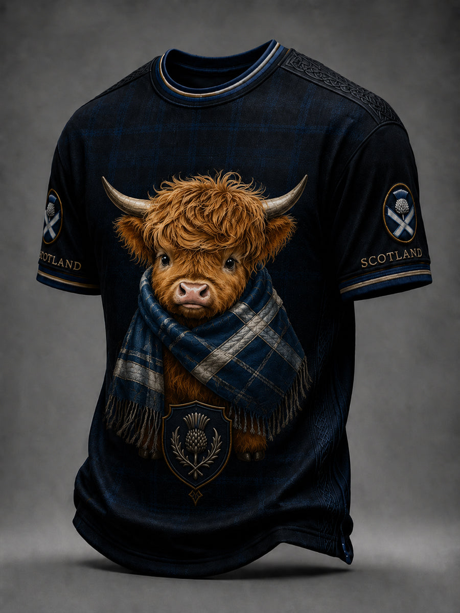 Men's Scotland Highland Cottle  Art Printed Short Sleeve T-shirt