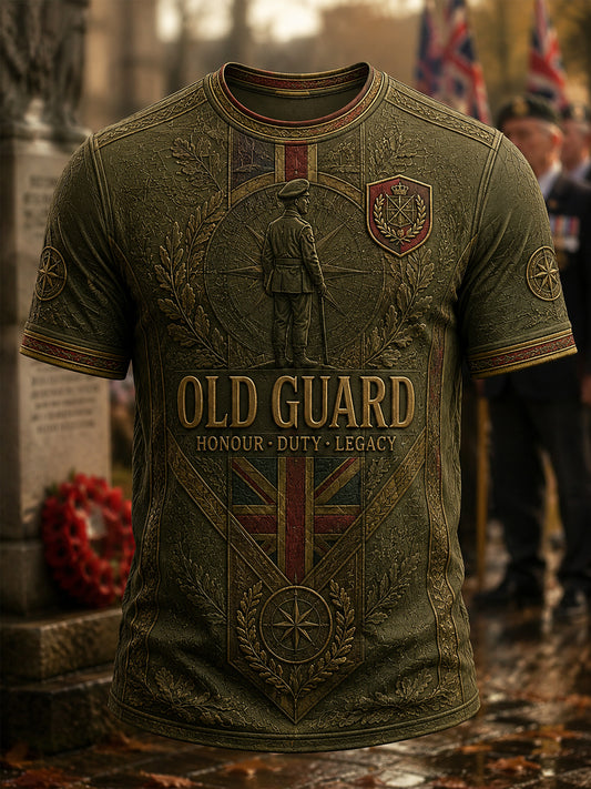 Men's Retro British Veteran Print Casual Tee