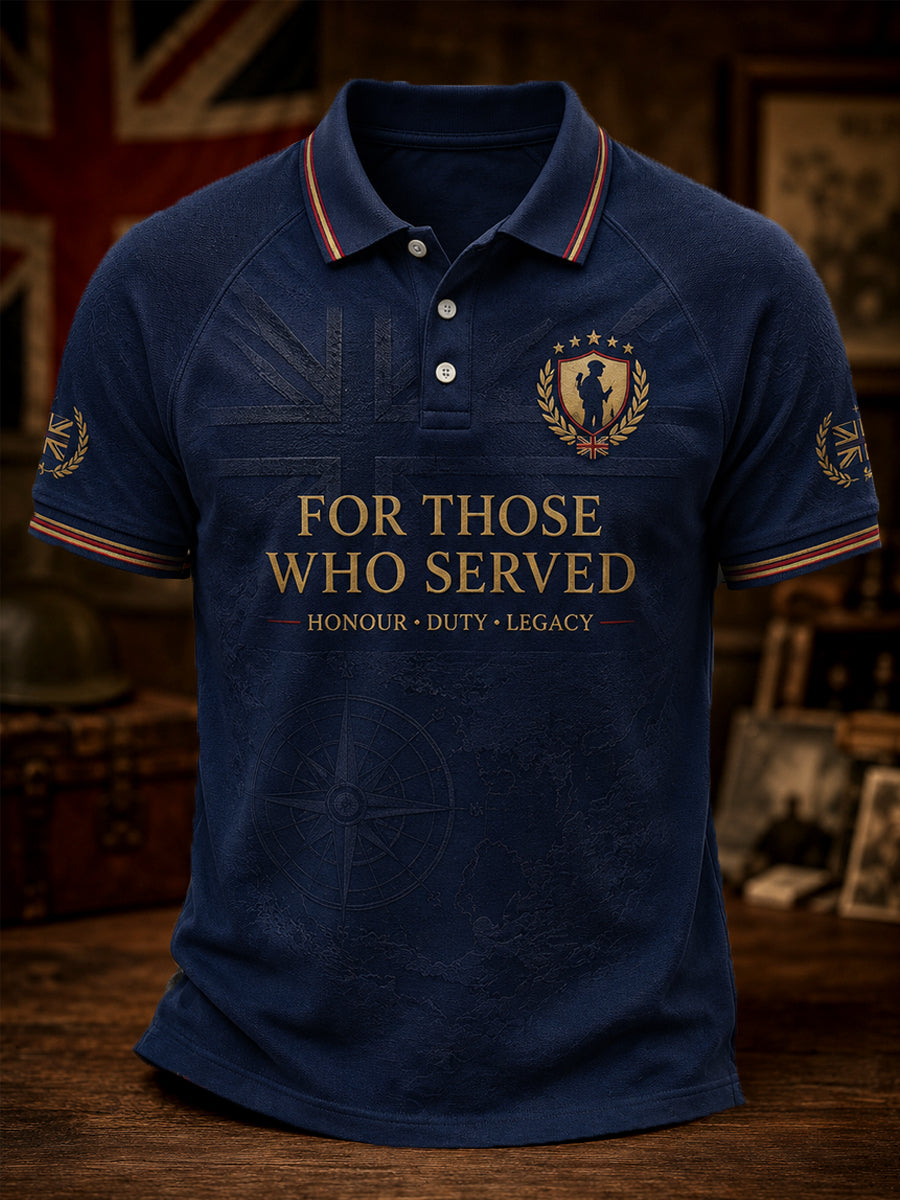 Men's Retro British Veteran Print Casual Polo