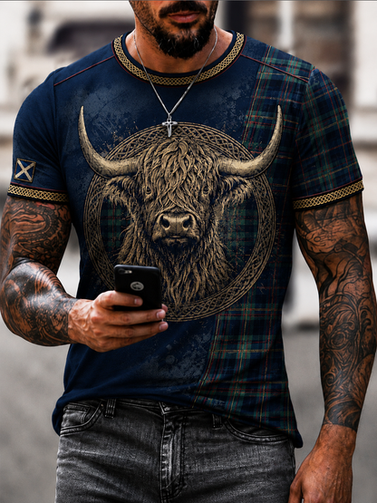 Men's Scottish Highland cow print short sleeves t-shirt