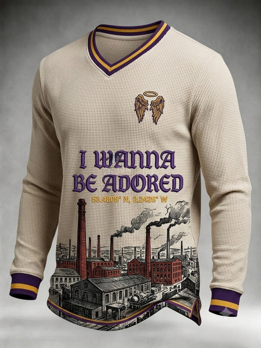 Men's Vintage UK Madchester Angel Wings Waffle Long-Sleeve Top