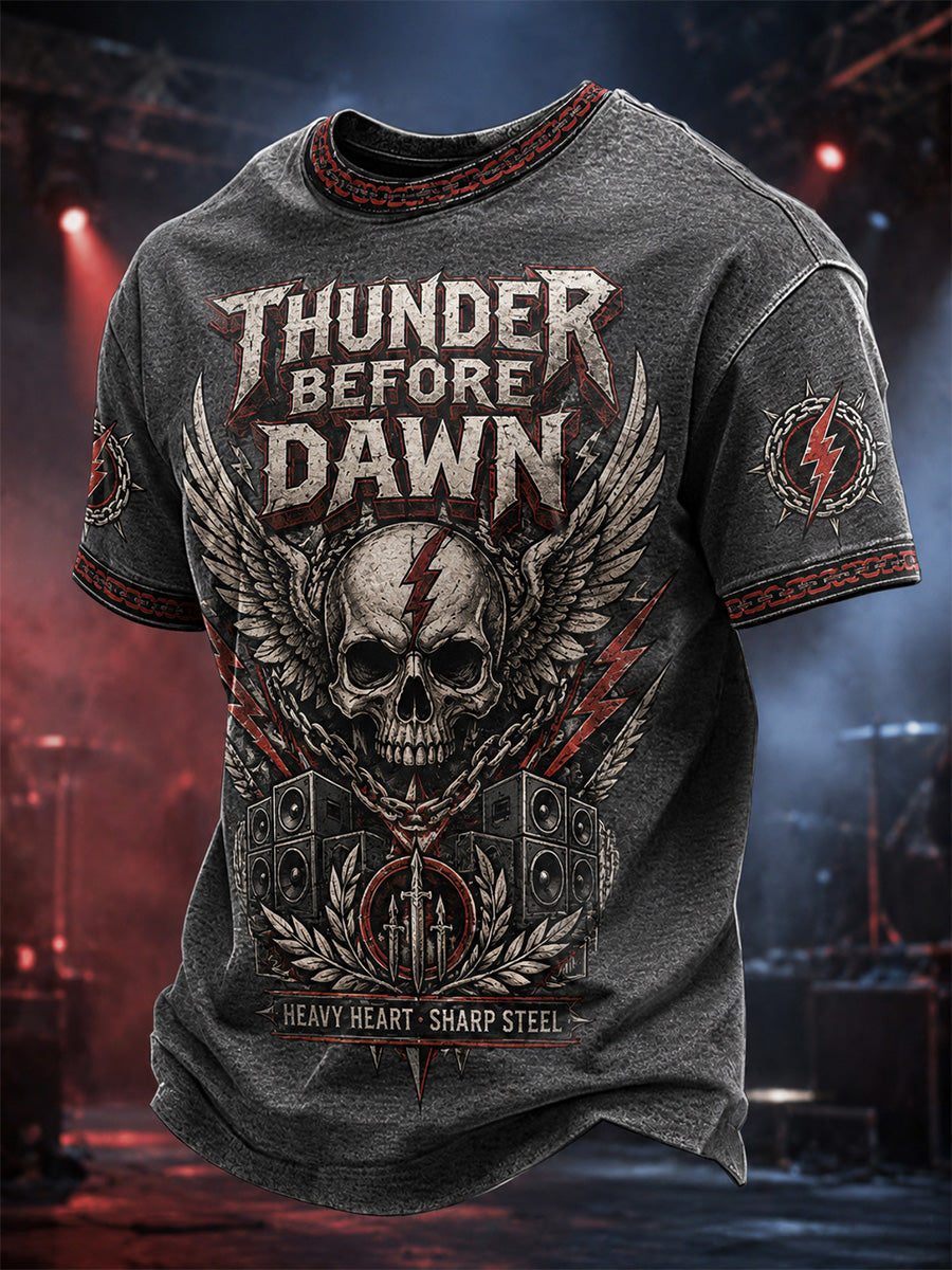 Men's Retro Heavy Metal Rock Band Print Casual Tee