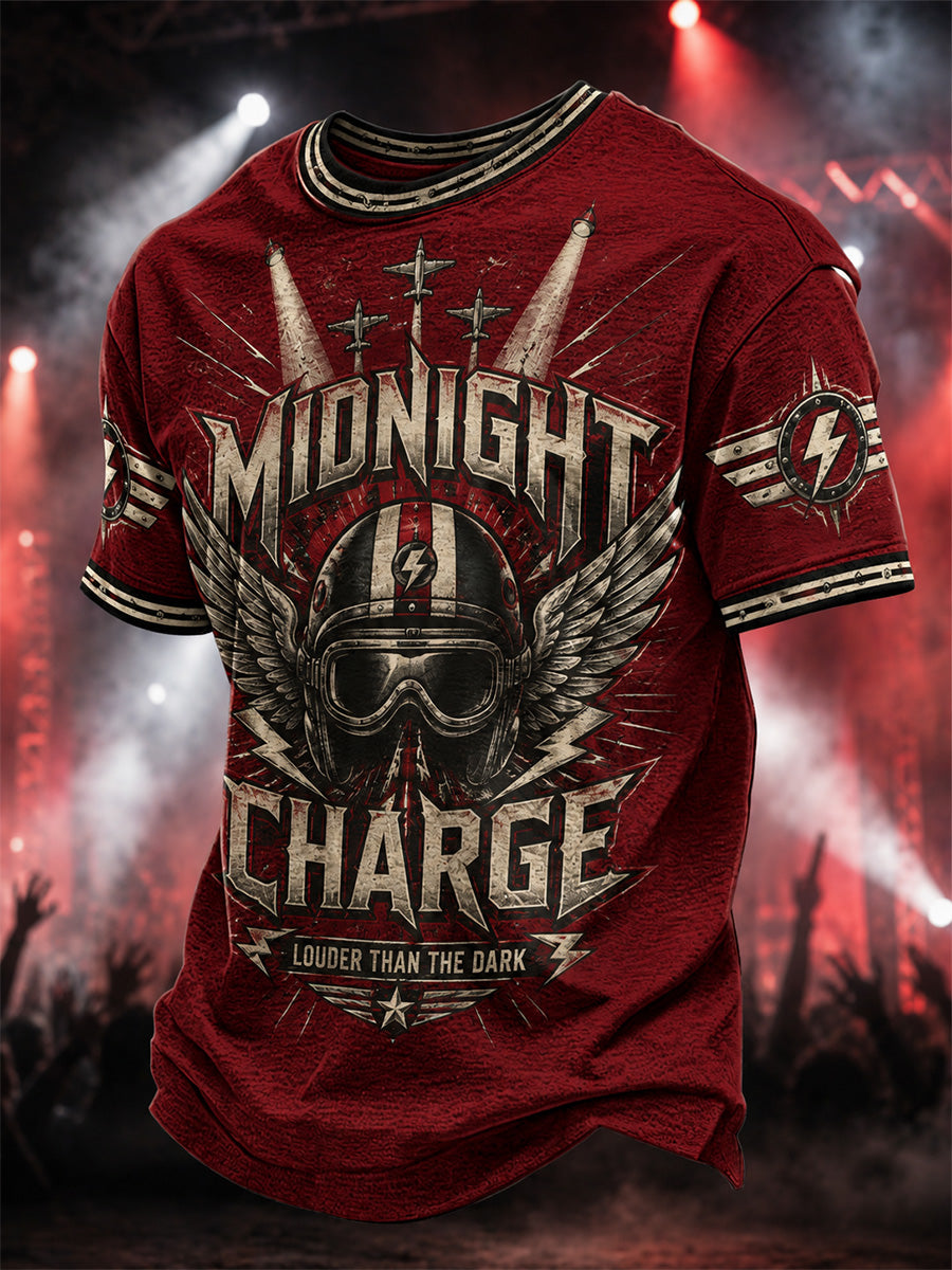 Men's Retro Heavy Metal Rock Band Print Casual Tee