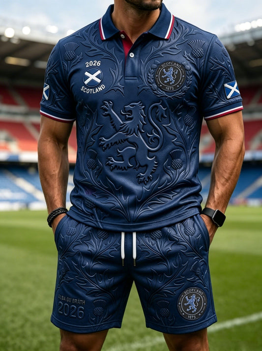 Men's Retro UK Scotland Football Lover 2026 Print Casual Polo & Shorts Set