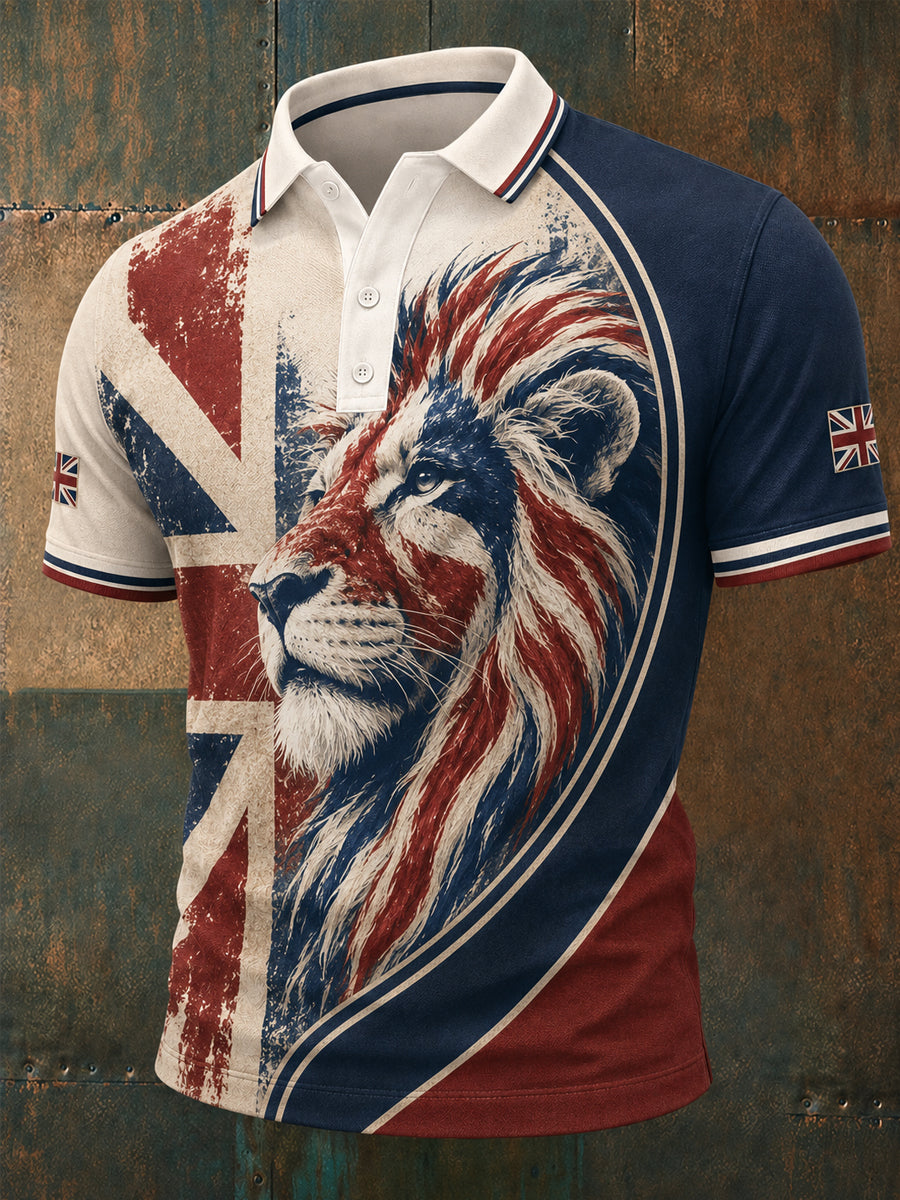 Men's British Lion Print Casual Polo
