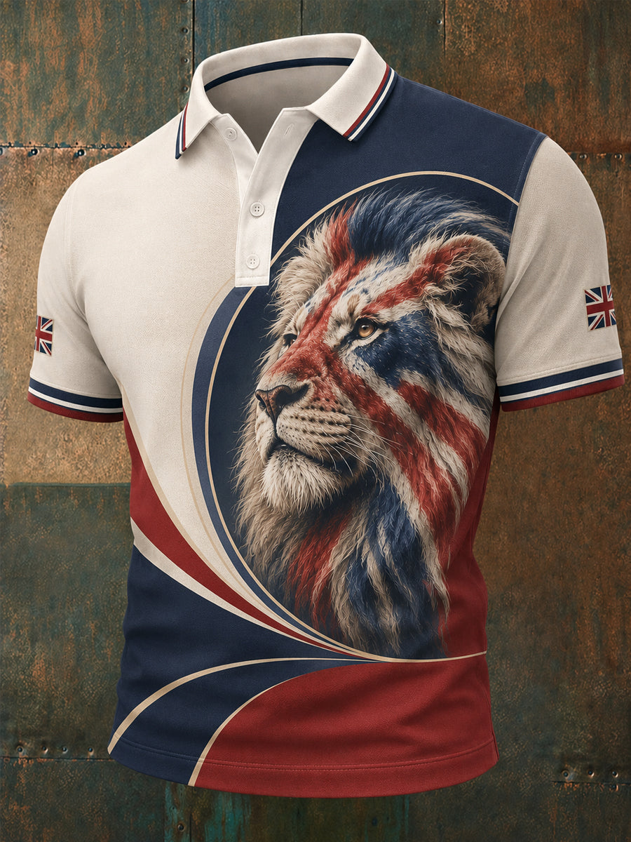 Men's British Lion Print Casual Polo