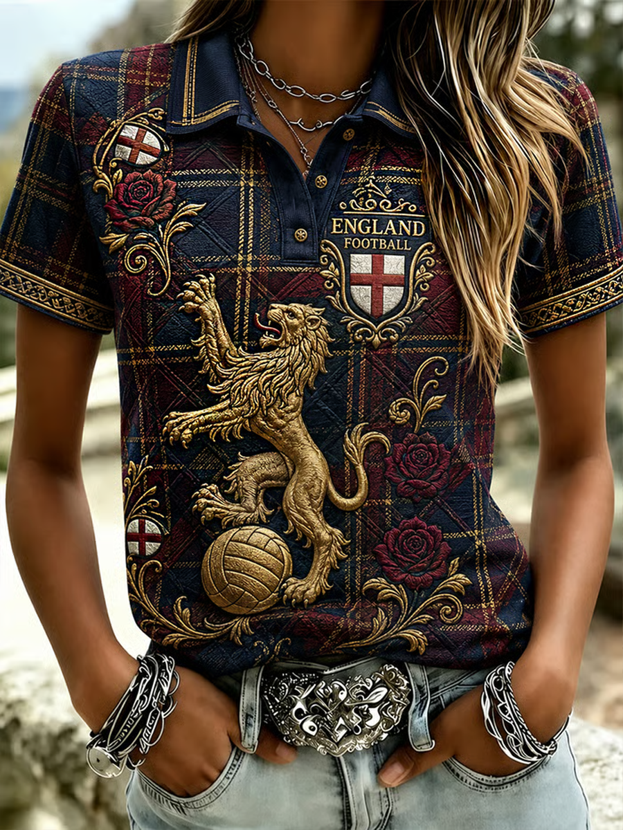 Women's UK Football Lover England Printed polo T-shirt