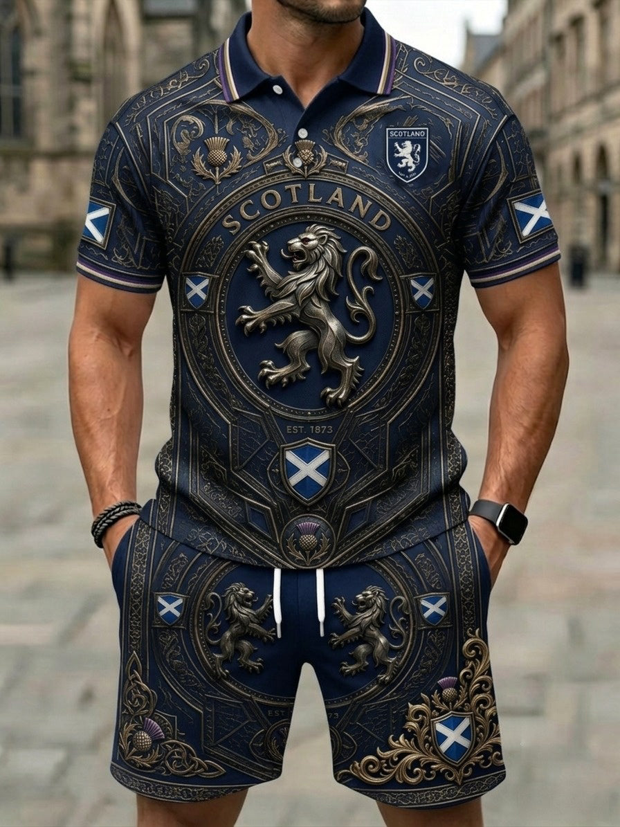 Men's UK Scotland Football Lover 2026 Printed Polo Shirt Set