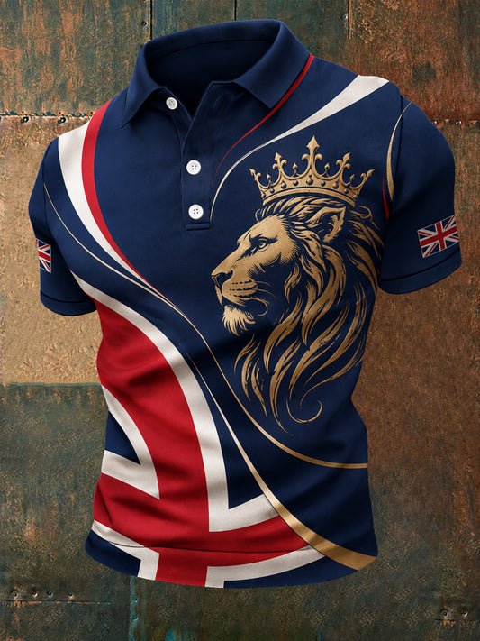 Men's British Lion Print Casual Polo