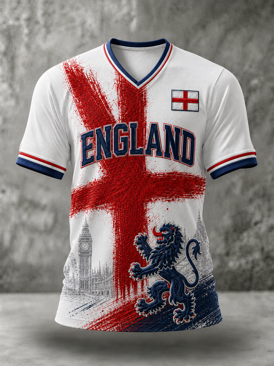 Men's Gift For Football Fans Print Casual  V-neck Short Sleeve T-shirt