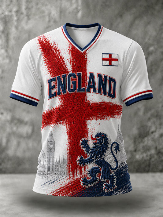 Men's Gift For Football Fans Print Casual  V-neck Short Sleeve T-shirt