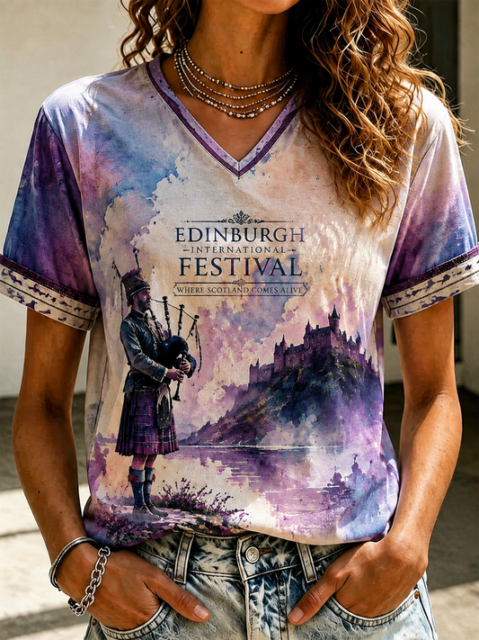 Women's Edinburgh City Proud Art Printed short-sleeved T-shirt