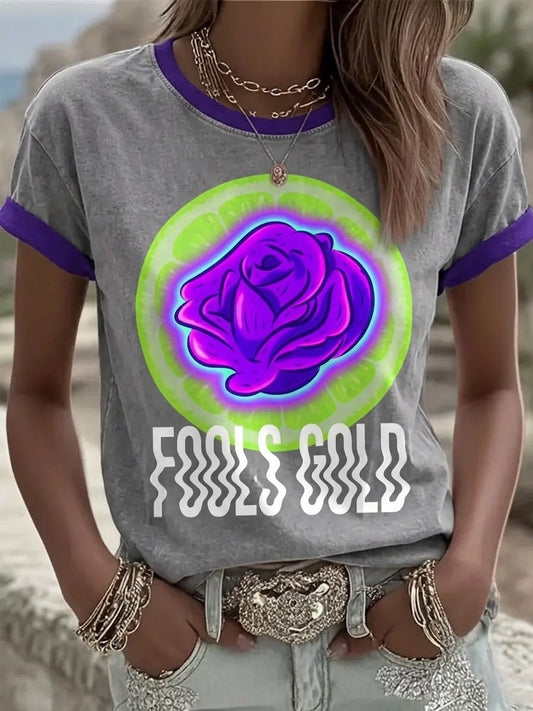 Women's Lemon Roses Music Lover Printed short-sleeved T-shirt