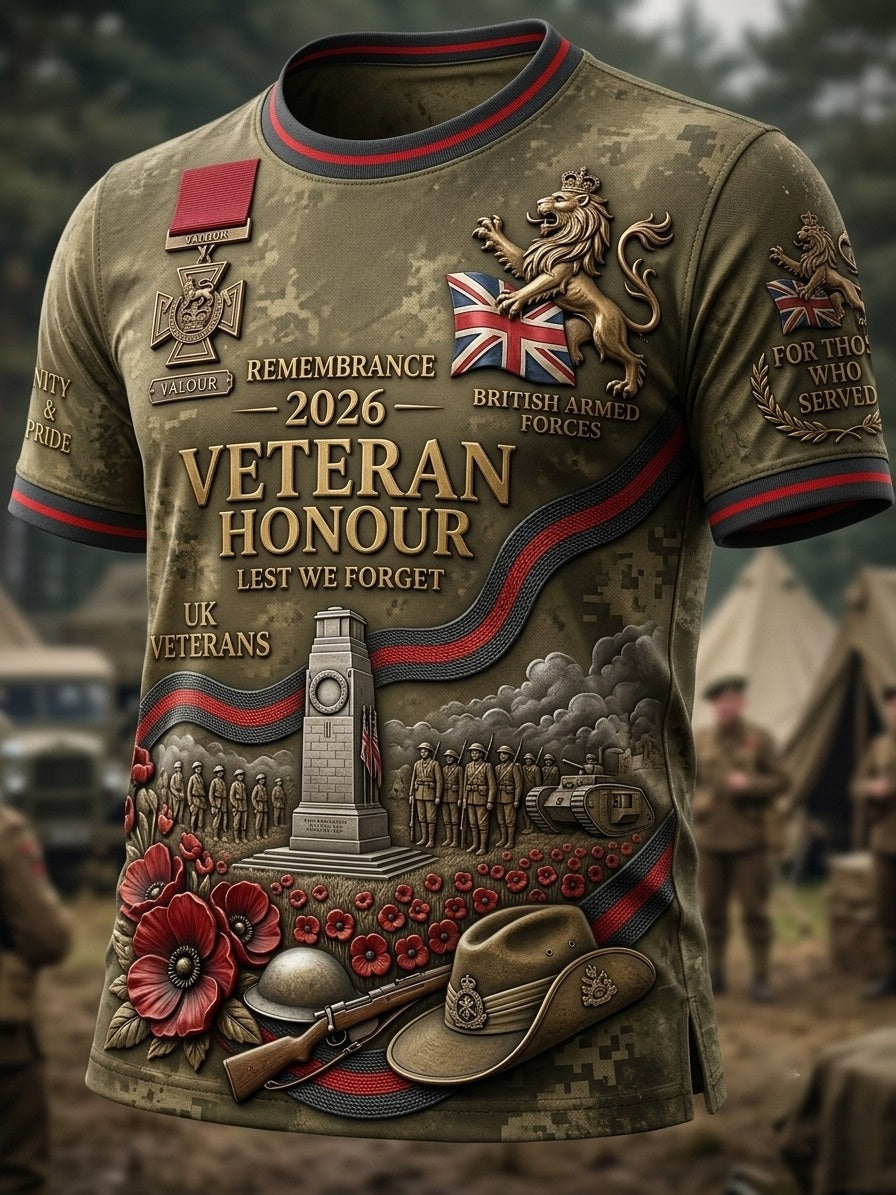Men's Vintage Military-Style Graphic Short-Sleeve T-Shirt