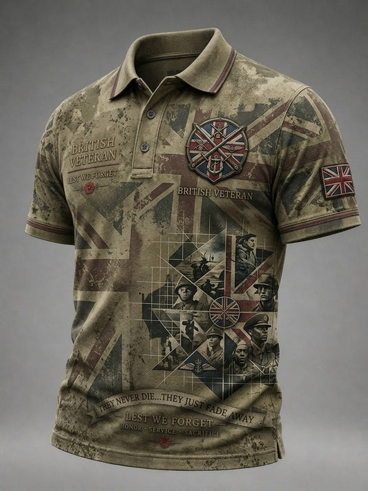 Men's British veteran print polo t-shirt