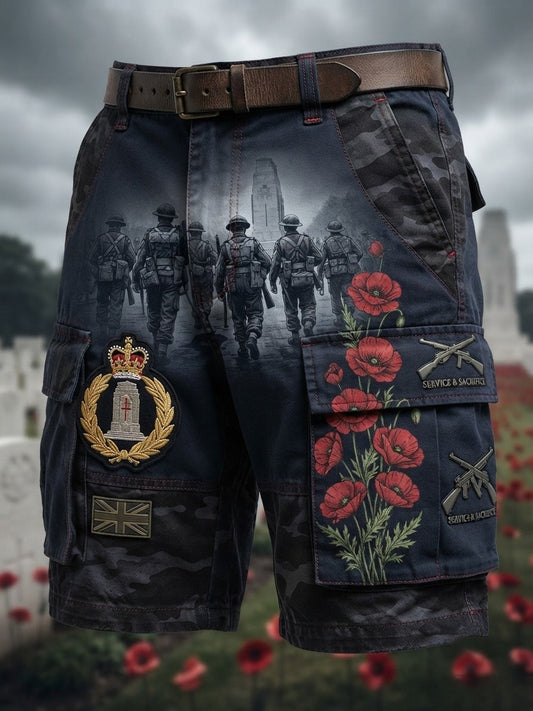 Men's Veteran Memorial Graphic Print Cropped Cargo Pants