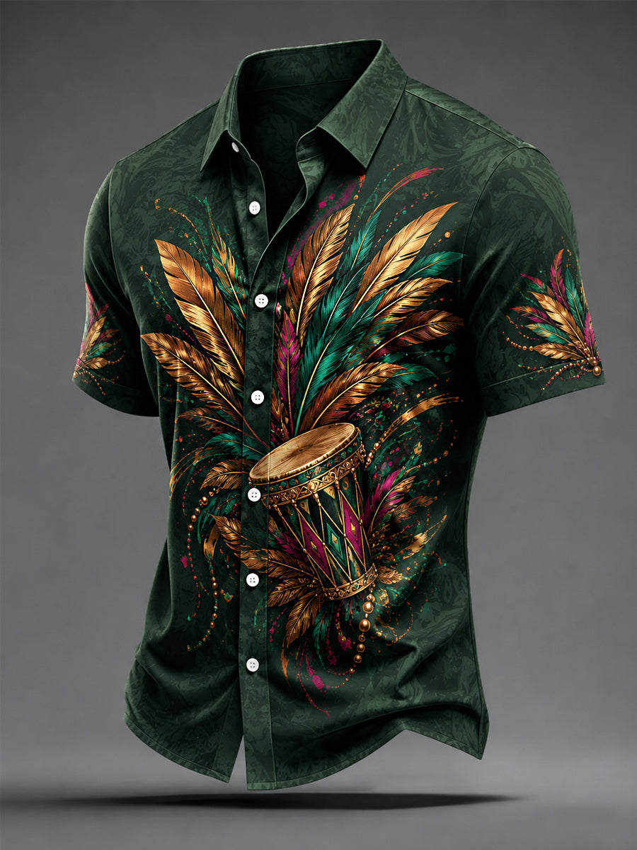 Men's Caribbean Carnival Print Casual Short Sleeve Shirt
