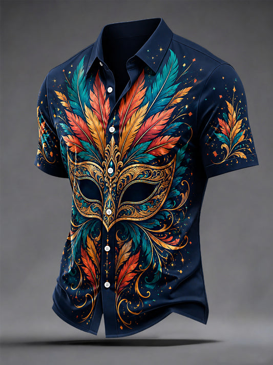 Men's Caribbean Carnival Print Casual Short Sleeve Shirt