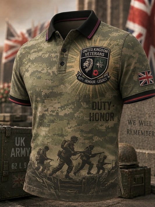 Men's British veteran print polo shirt