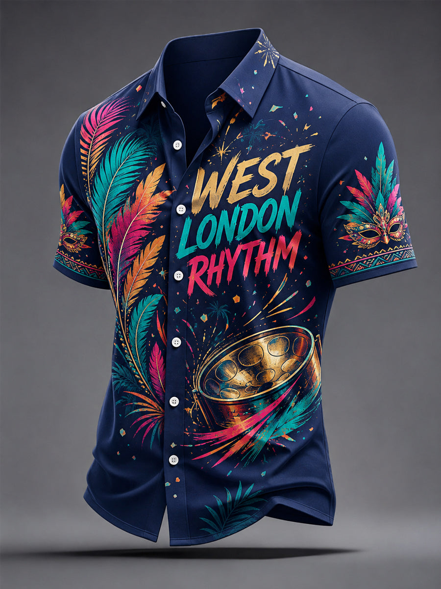 Men's Caribbean Carnival Print Casual Short Sleeve Shirt
