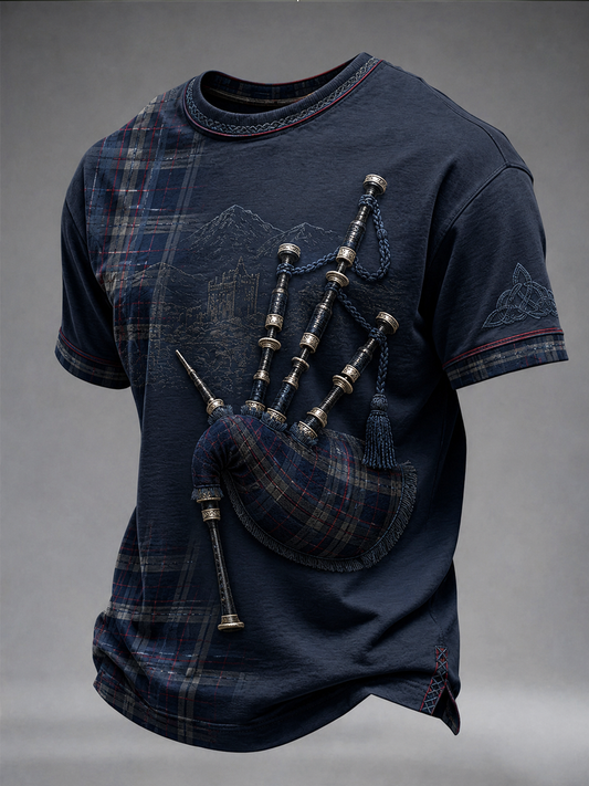 Men's Scottish bagpipe print short sleeves t-shirt