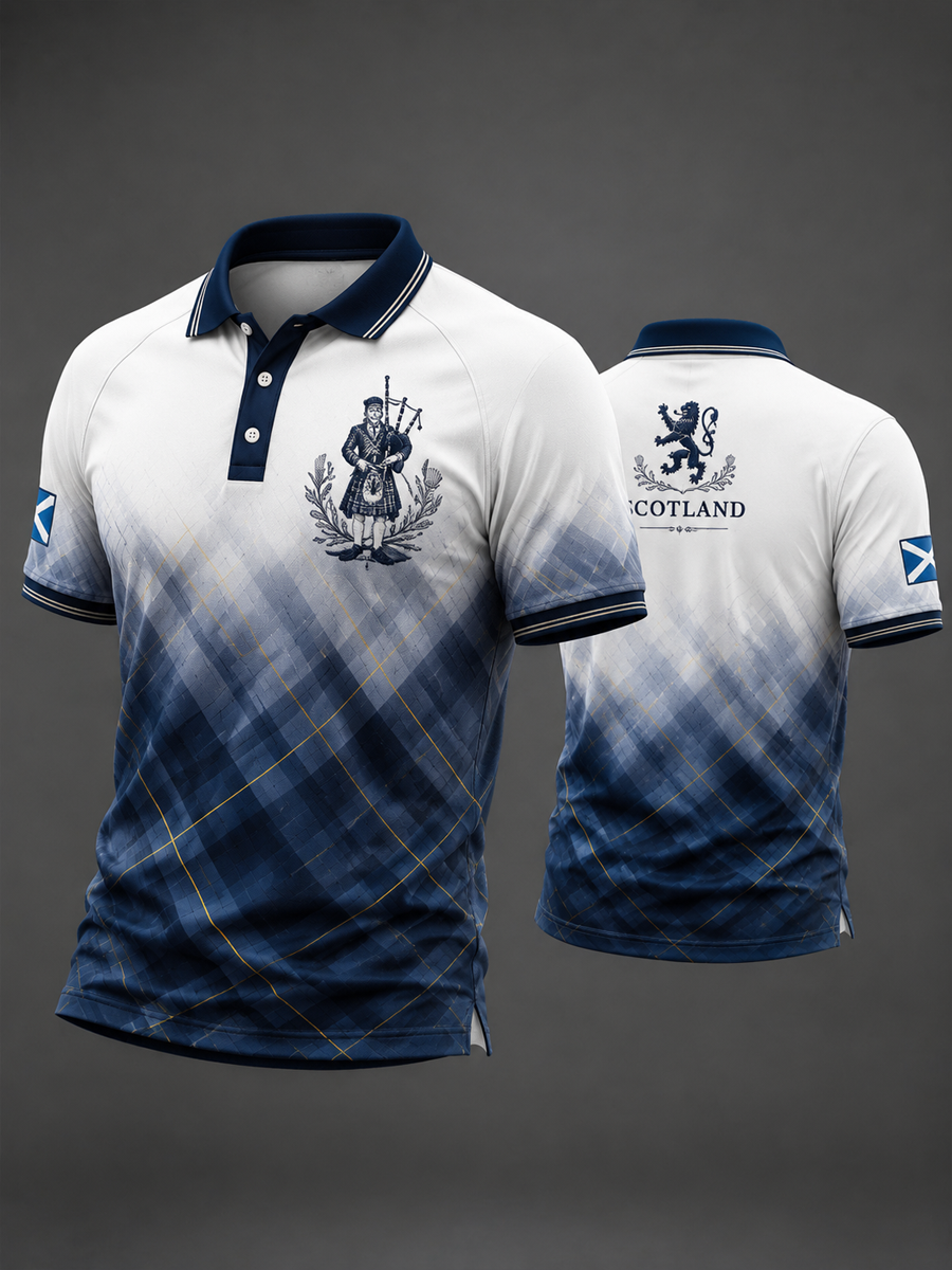 Men's Scottish bagpipe print polo shirt