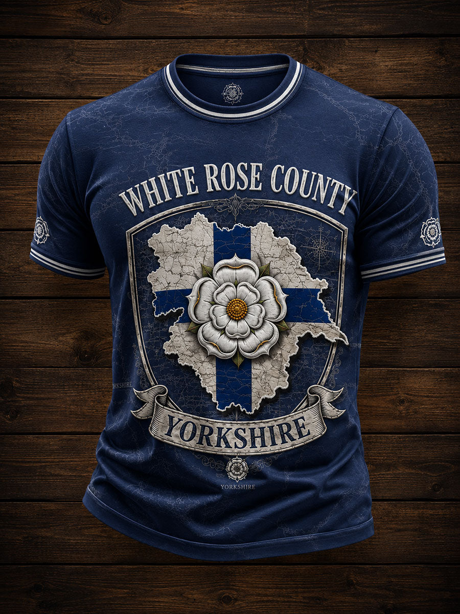 Men's England Yorkshire Day White Roses Art Printed T-shirt
