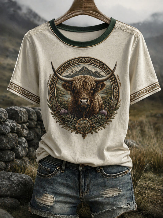 Women's Scottish Highland Cattle Printed V-neck T-shirt