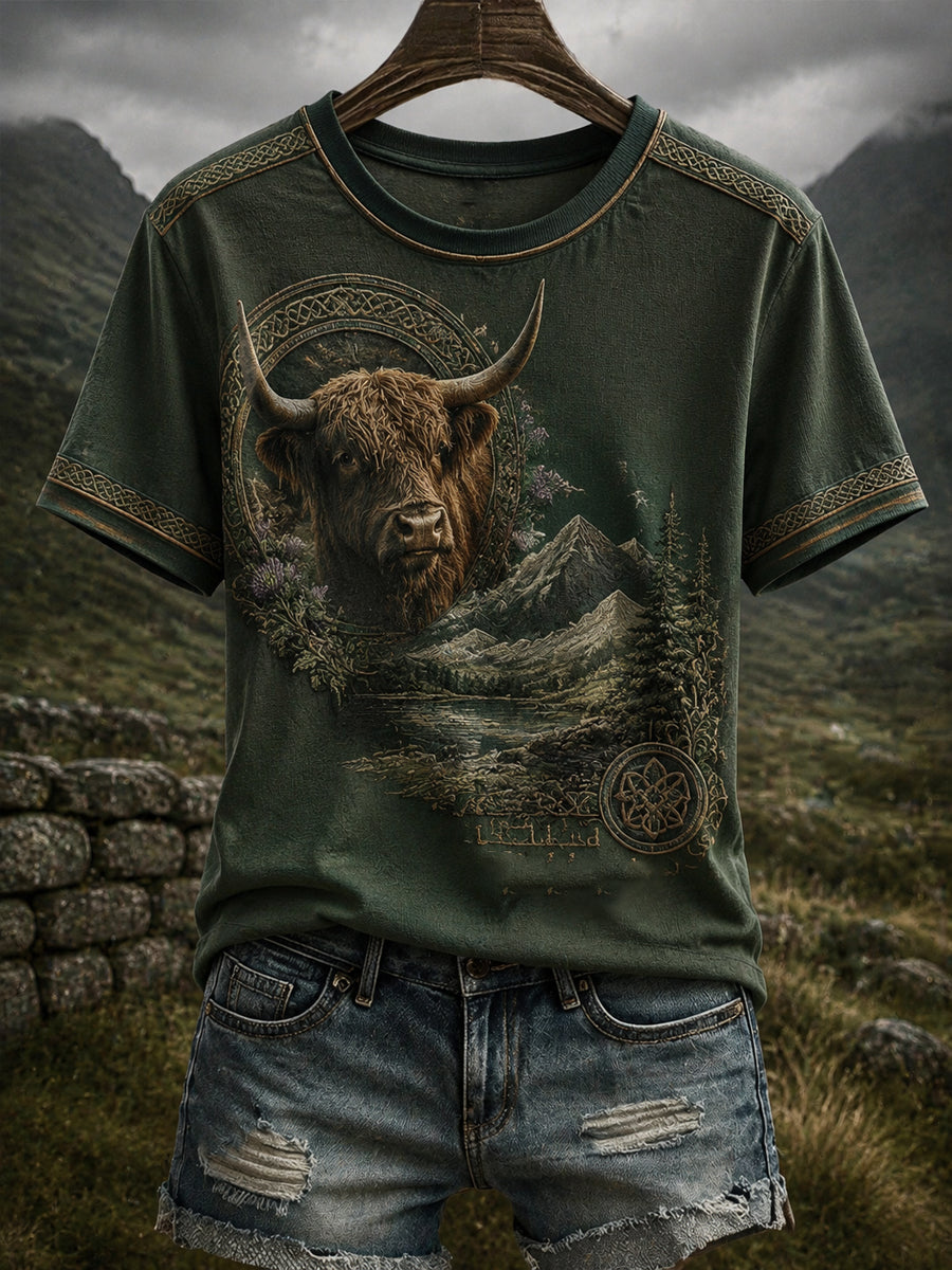 Women's Scottish Highland Cattle Printed V-neck T-shirt