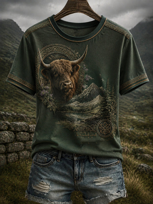 Women's Scottish Highland Cattle Printed V-neck T-shirt
