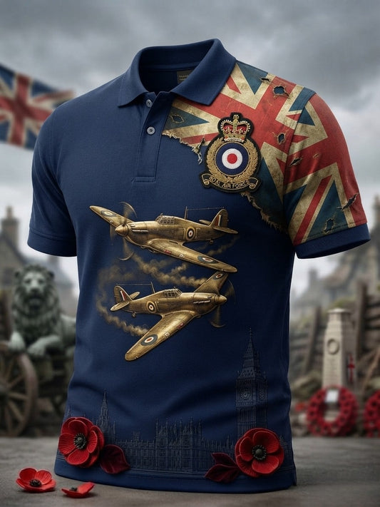 Men's British veteran print polo shirt