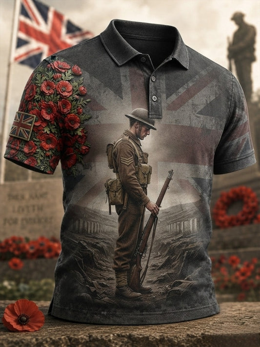 Men's British veteran print polo shirt