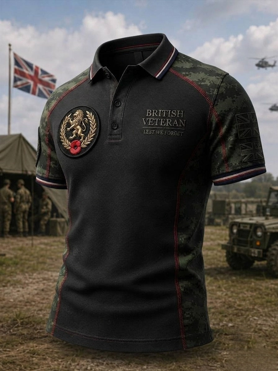 Men's British veteran print polo shirt