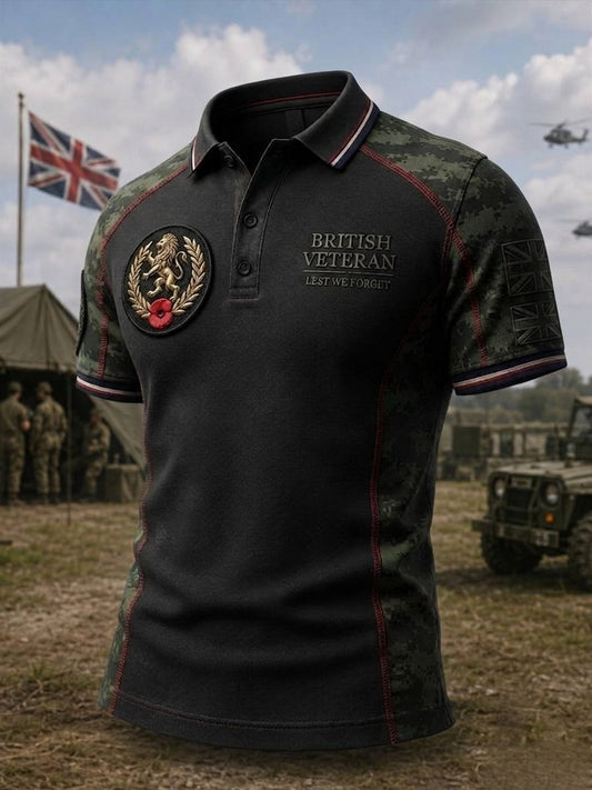 Men's British veteran print polo shirt