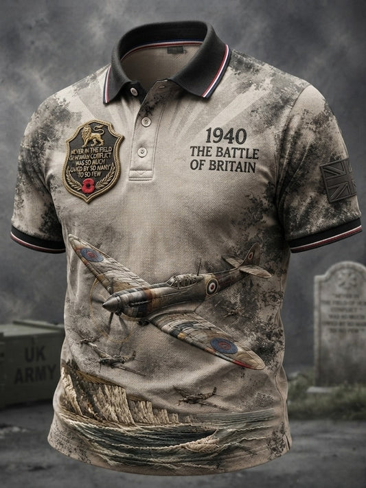 Men's British veteran print polo shirt
