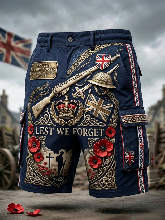 Men's British Veteran Print Cargo Shorts