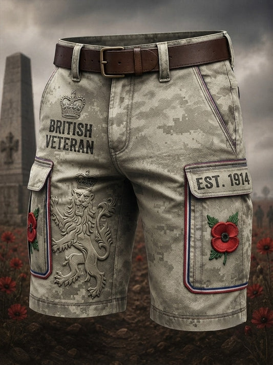 Men's Veteran Memorial Graphic Print Cropped Cargo Pants