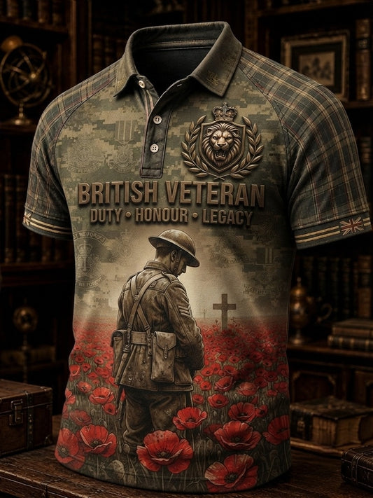 Men's British veteran print polo shirt