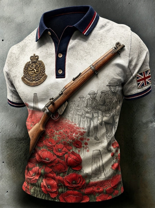 Men's British veteran print polo shirt